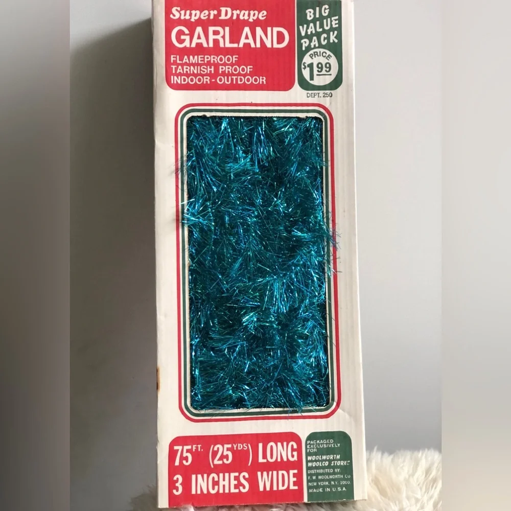 Vintage Teal Tinsel Garland Christmas Decorations